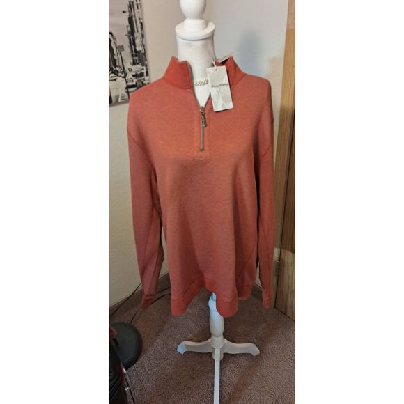 Tommy Bahama NWT Flip Coast Half Zip Ginger Hthr Pullover-Reversable - Picture 1 of 6